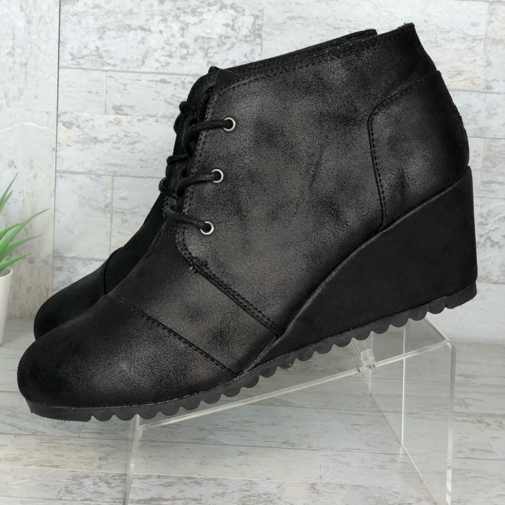 Skechers BOB'S Black Vegan Wedge Booties Bell-Kick